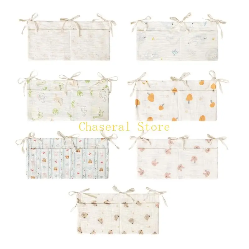 

E7CE Breathable Cotton Bedside Bag with Spacious Compartments Securely Attaches to Crib Railings Baby Essential