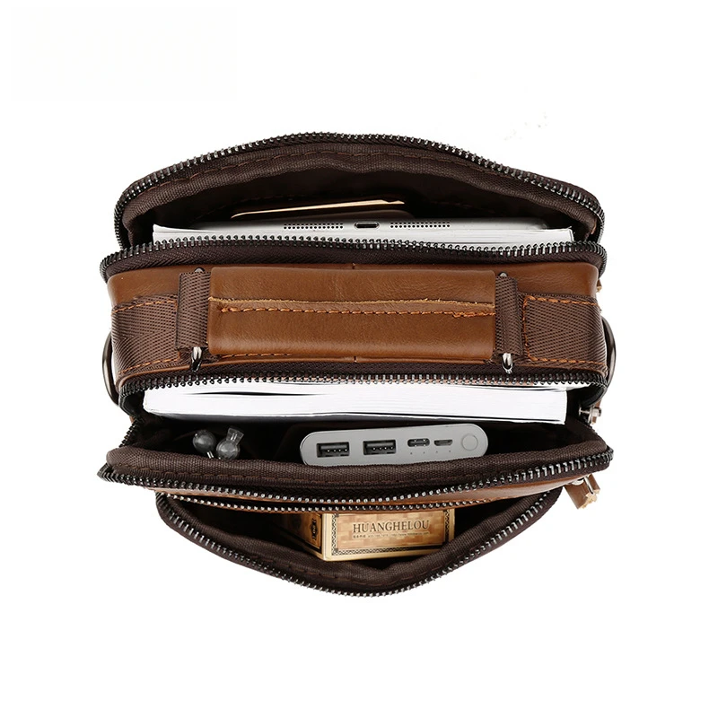 Retro single-shoulder leather men's bag, crossbody bag made of top-grade cowhide, suitable for business and casual wear for men.