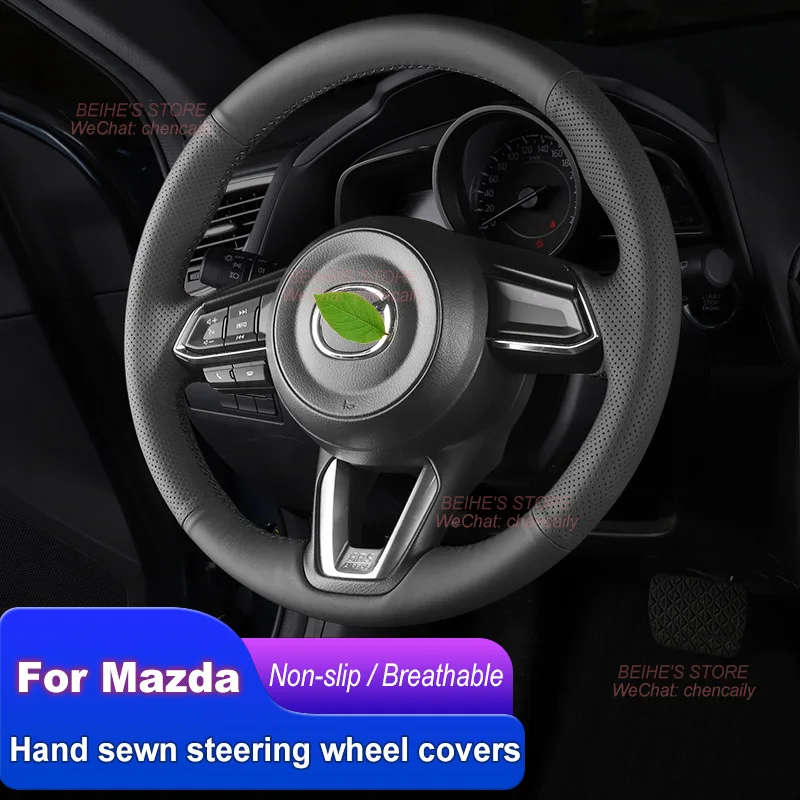 

Hand-stitched Non-slip Durable Nappa Leather Car Steering Wheel Cover for Mazda 3 6 CX-3 CX-5 CX-4 Interior Accessories
