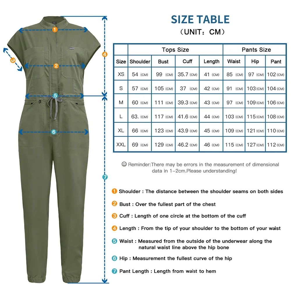 New Medical Scrub Wear for Women Nurse Siamese Trendy Zip Neck Uniform Plus Size Nursing Clothes Lab Dentistry Surgical Jumpsuit