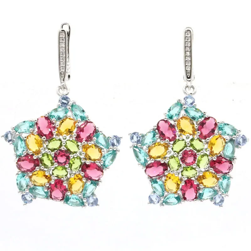 

12g 925 Solid Sterling Silver Earrings Customized Multi Color London Blue Topaz Tanzanite Swiss Blue Topaz Morganite CZ