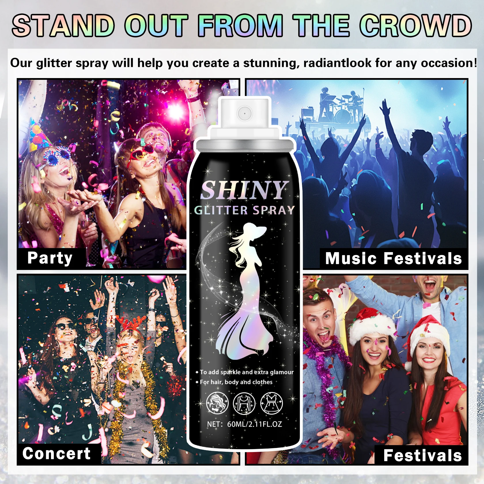 2025 جديد المجسم الجسم بريق رذاذ للشعر الملابس التجفيف السريع طويلة الأمد لامع عيد الميلاد اكسسوارات الديكور