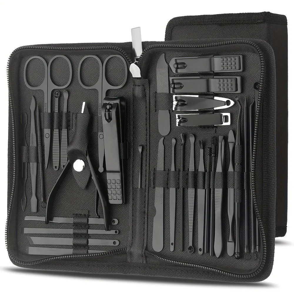 32 pezzi di strumenti per la cura delle unghie Set manicure in acciaio inossidabile con custodia Kit tagliaunghie durevole Kit pedicure professionale per la casa