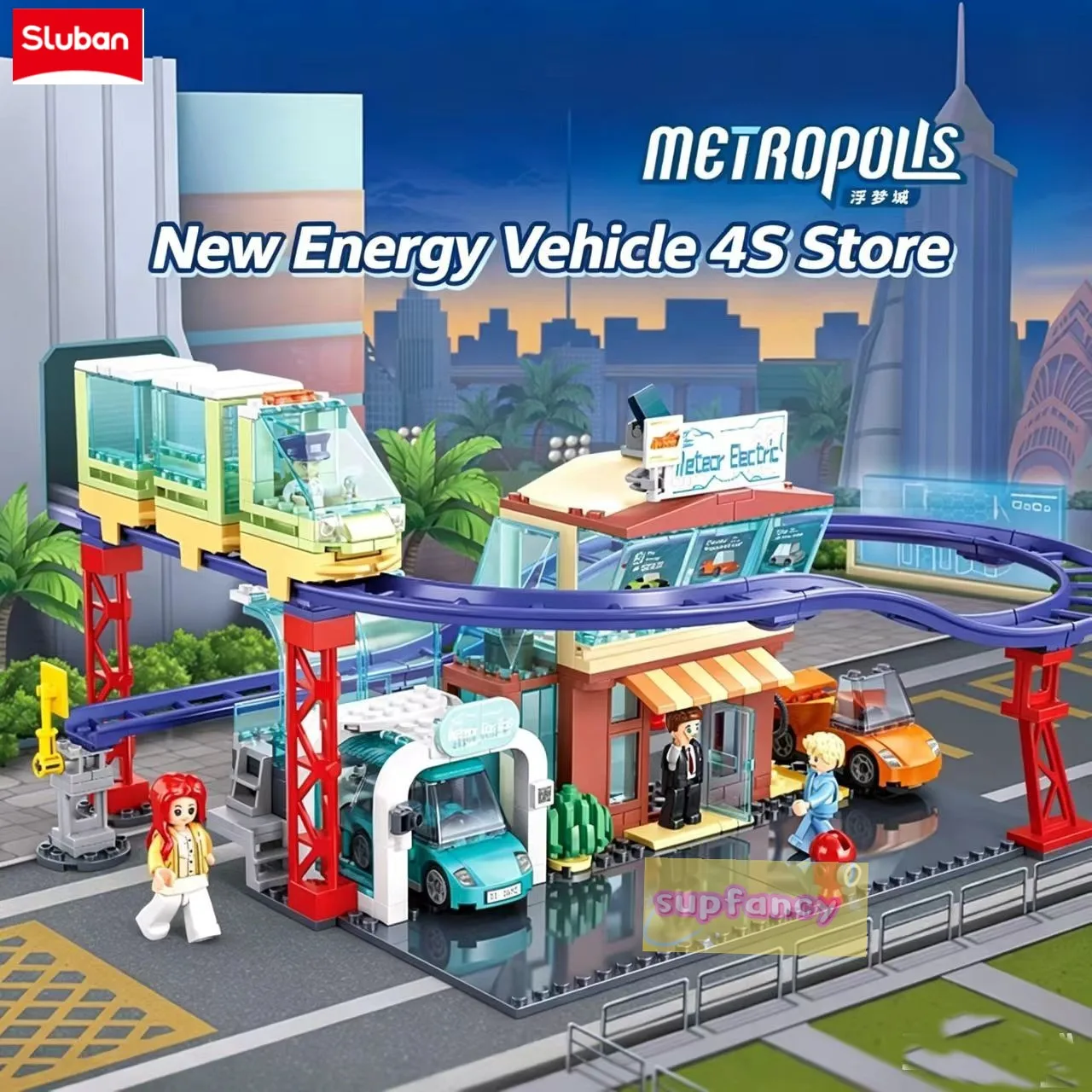 Sluban 379PCS Building Blocks Set City Street View New Energy Vehicle 4S Shop Educational Toy for Kids Presents view 2