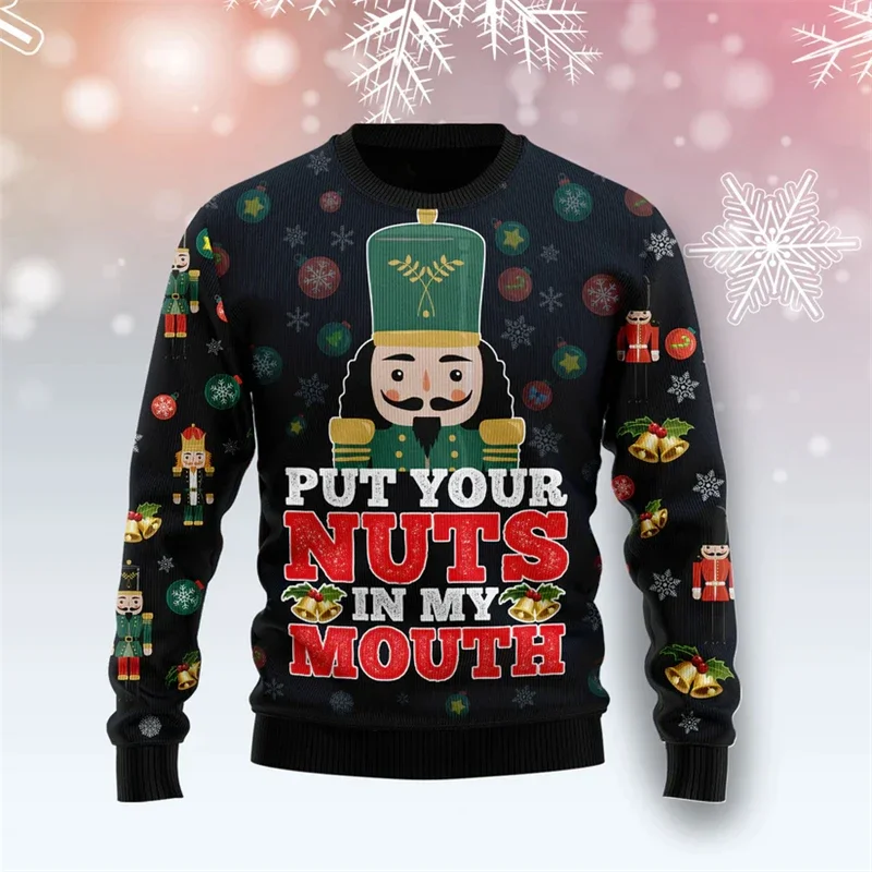 2026 New Nutcracker Graphic Ugly Christmas Sweater For Men Fashion Streetwear 3D Printed Xmas Sweatshirts Casual Oversized Tops
