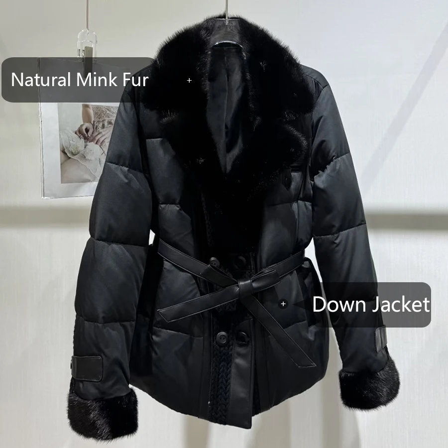 Real Fur Puffer Jacket With Fur Collar Black Natural Mink Fur Down Coat Winter Down Coat For Women Luxury Furry Jacket