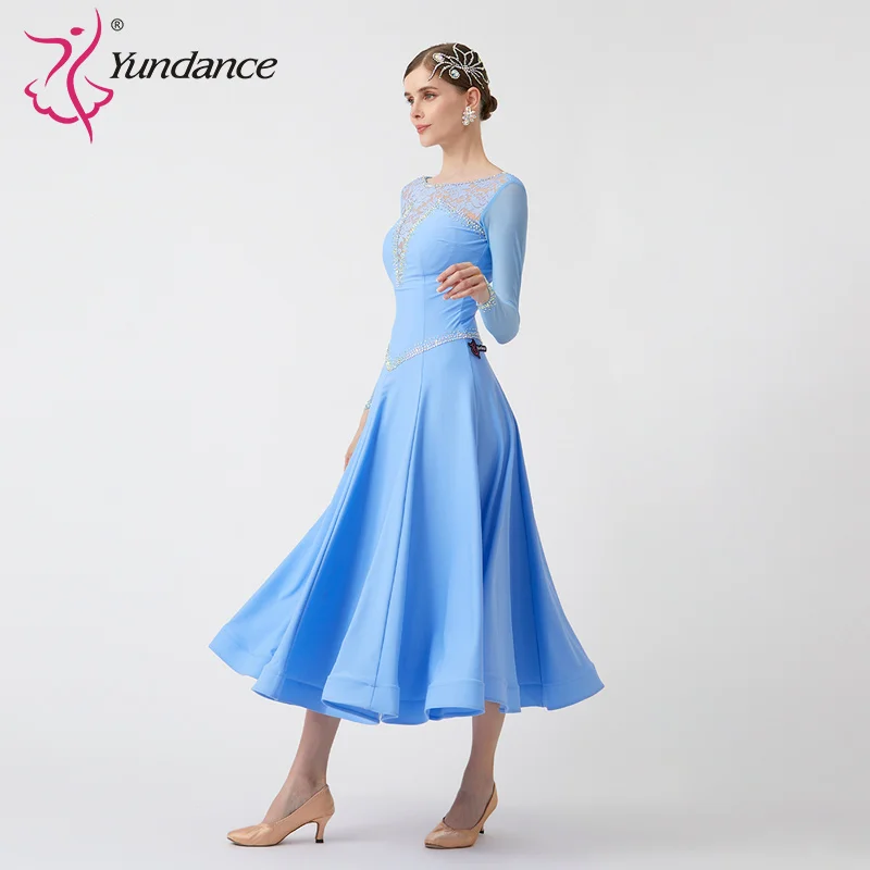 M-23066 New Women Modern Dance Rhinestone Color Diversity Dress Ballroom National Standard Waltz Competition Performance