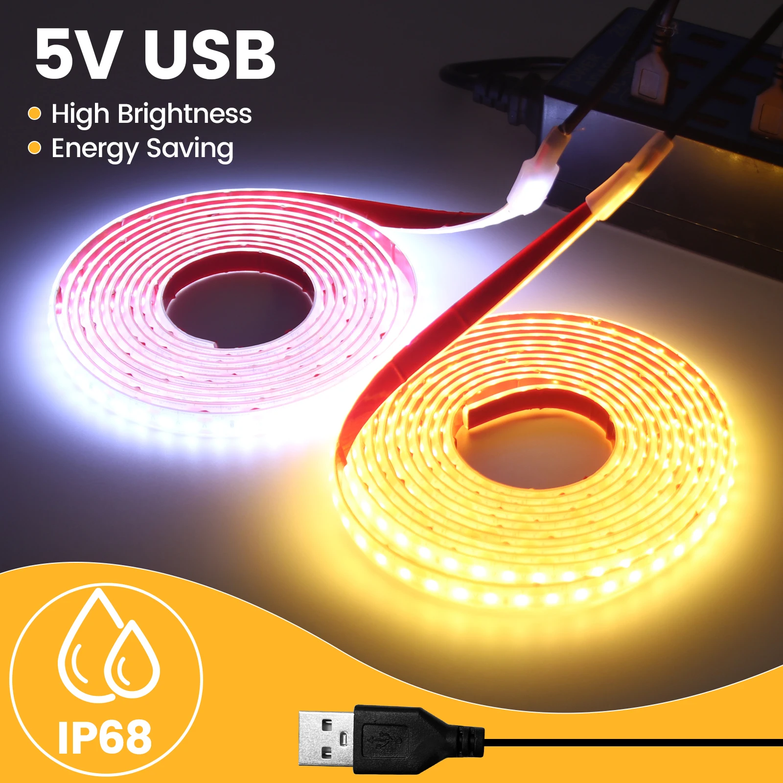 IP68 Waterproof LED Light Strip 5V USB Flexible LED Tape LED Strip For Cabinet Closet Stair Bathroom Decor