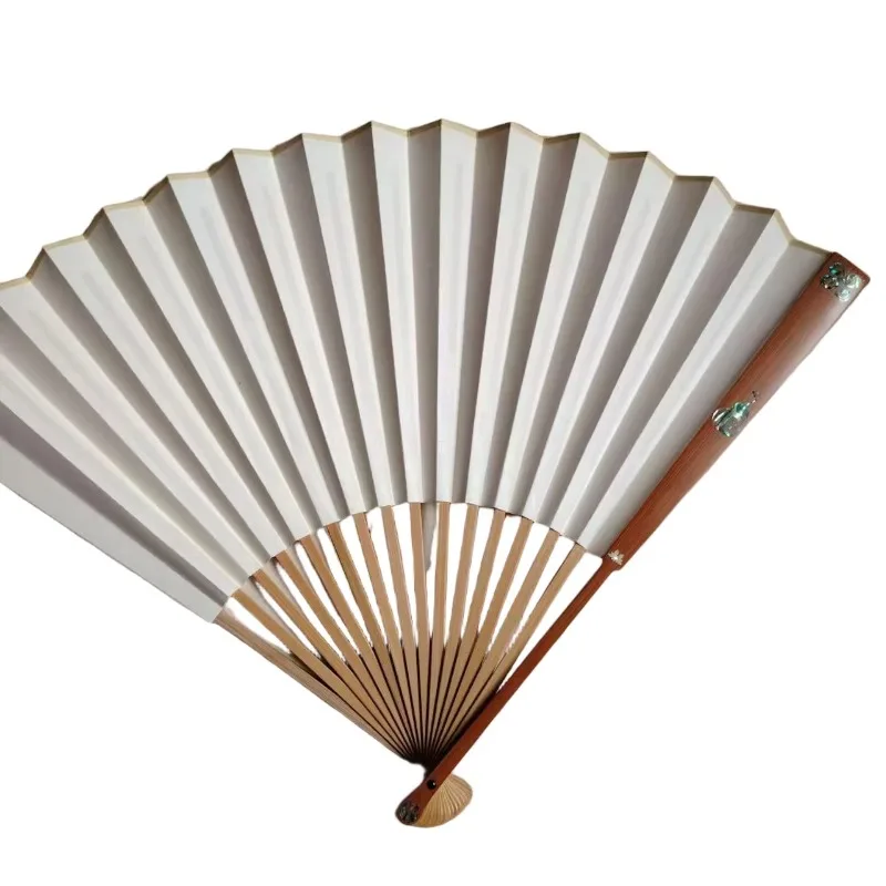 Hand-Painted Bamboo Folding Fan Custom Double-Sided Ink Landscape Calligraphy Rice Paper Hanfu Gift Wedding Decoration Bamboo