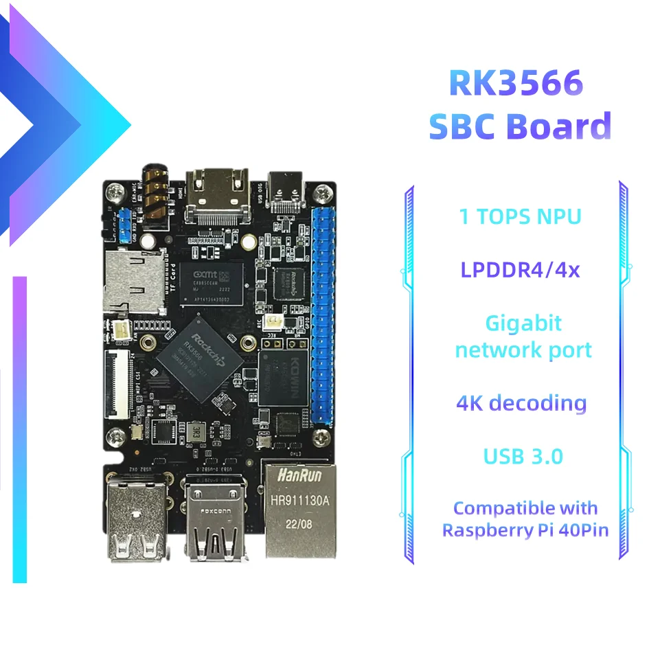 Placa base de ordenador de una sola placa SBC, tarjeta madre inteligente AI, memoria Flash, 4GB, 32GB, Iot, Linux, Android, PCBA para diseño y desarrollo, RK3566