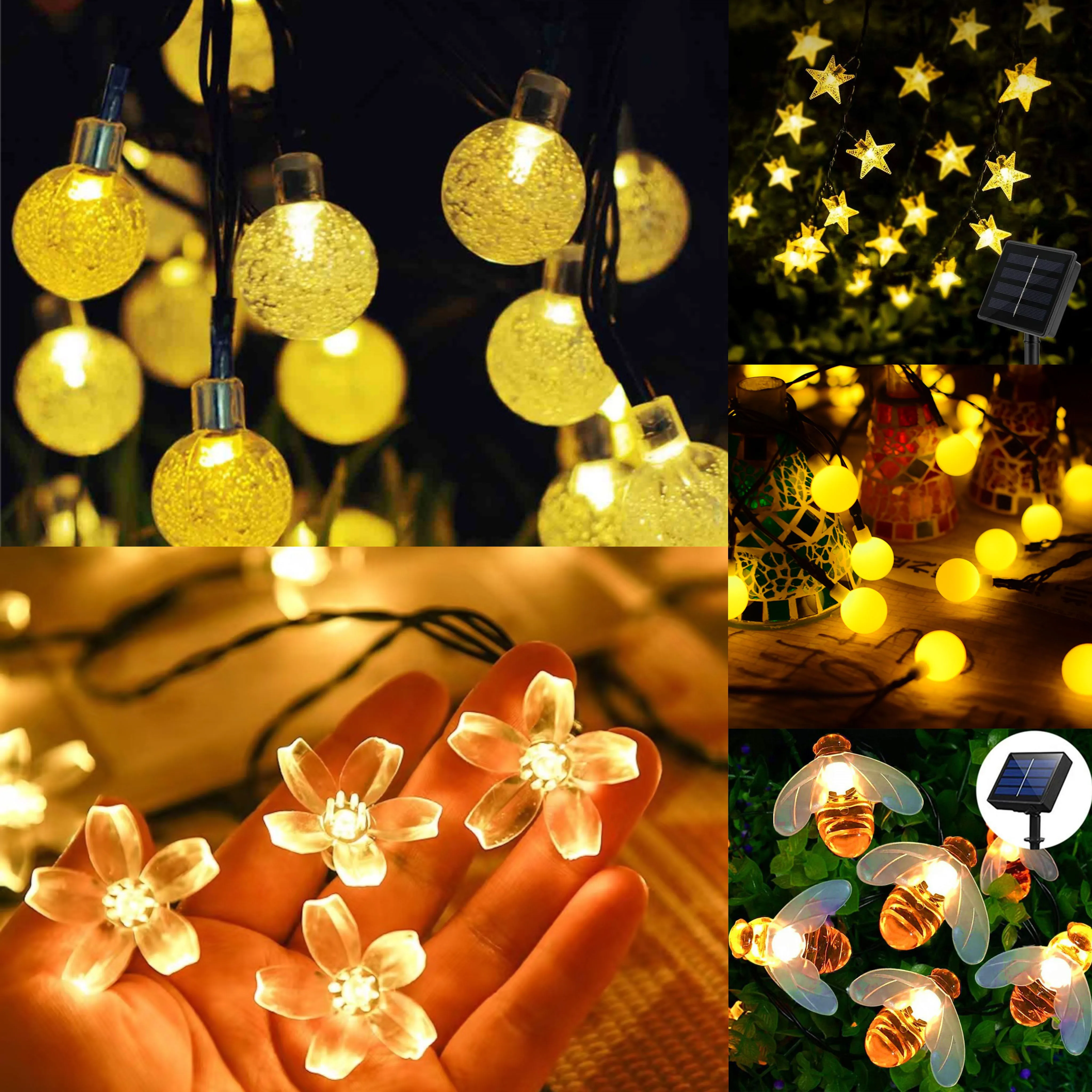 Solar String Lights LED Outdoor Waterproof Festival Garden Decorative Lights Ball Bee Cherry Star Lights Solar Star Light String