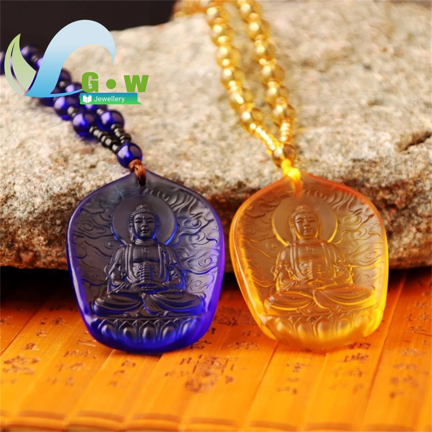 Ancient Method Glass Buddha Medicine Buddha Pendant Temple Connection Buddha Green Tara Pendant Gift Peace Ksitigarbha Necklace