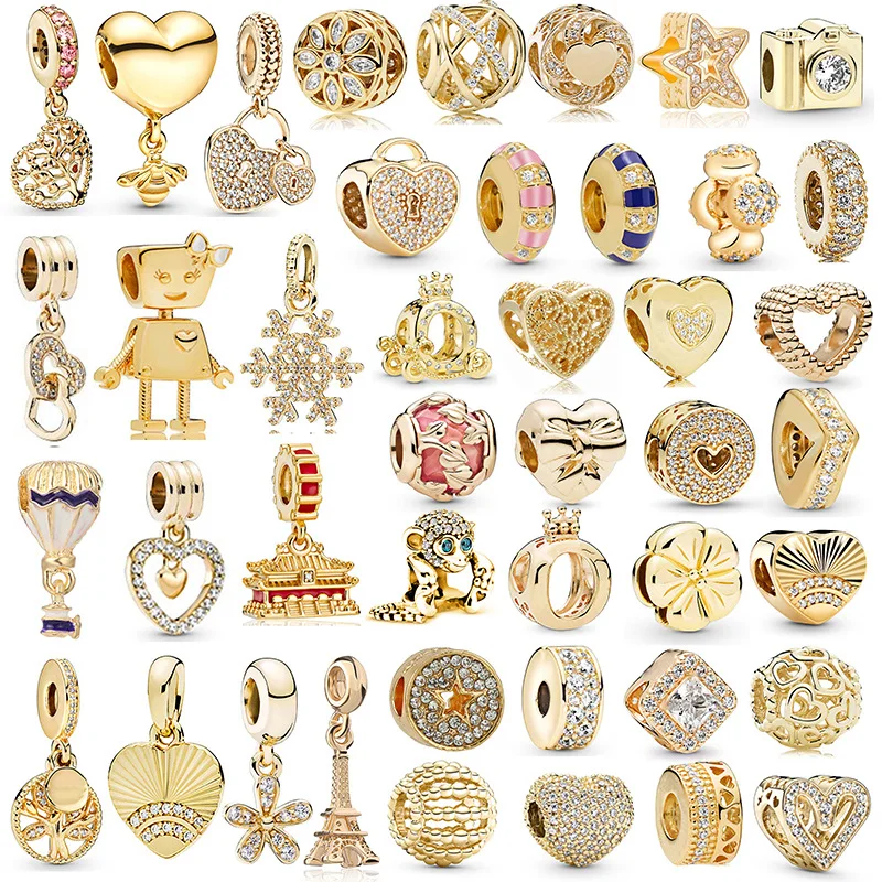 Diamond-encrusted Heart-shaped Pendant, Golden Luxurious Beaded Bracelet, Fashionable and Elegant