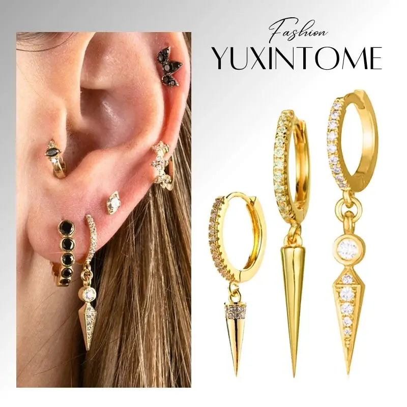 

925 Sterling Silver Needle Punk Rivet Pendant Earrings Pavé Zircon Vintage Hoop Earrings for Women Party Fashion Jewelry Gifts