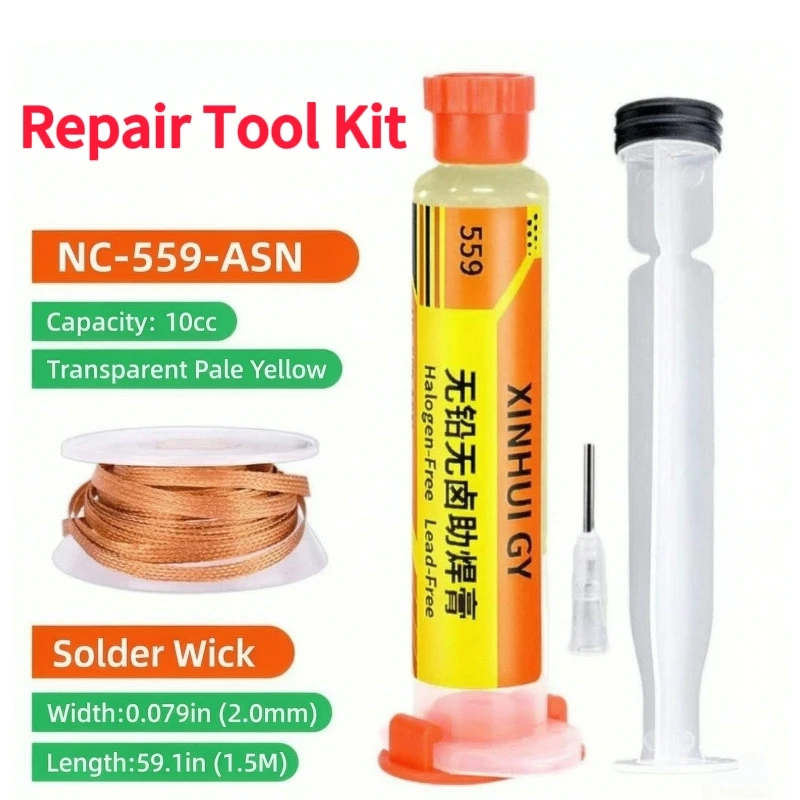 559 Desolder Braid+NC-559 Flux Paste Syringe Kit,Solder Remover Wire Set For Soldering SMD BGA Reballing Soldering Welding Flux