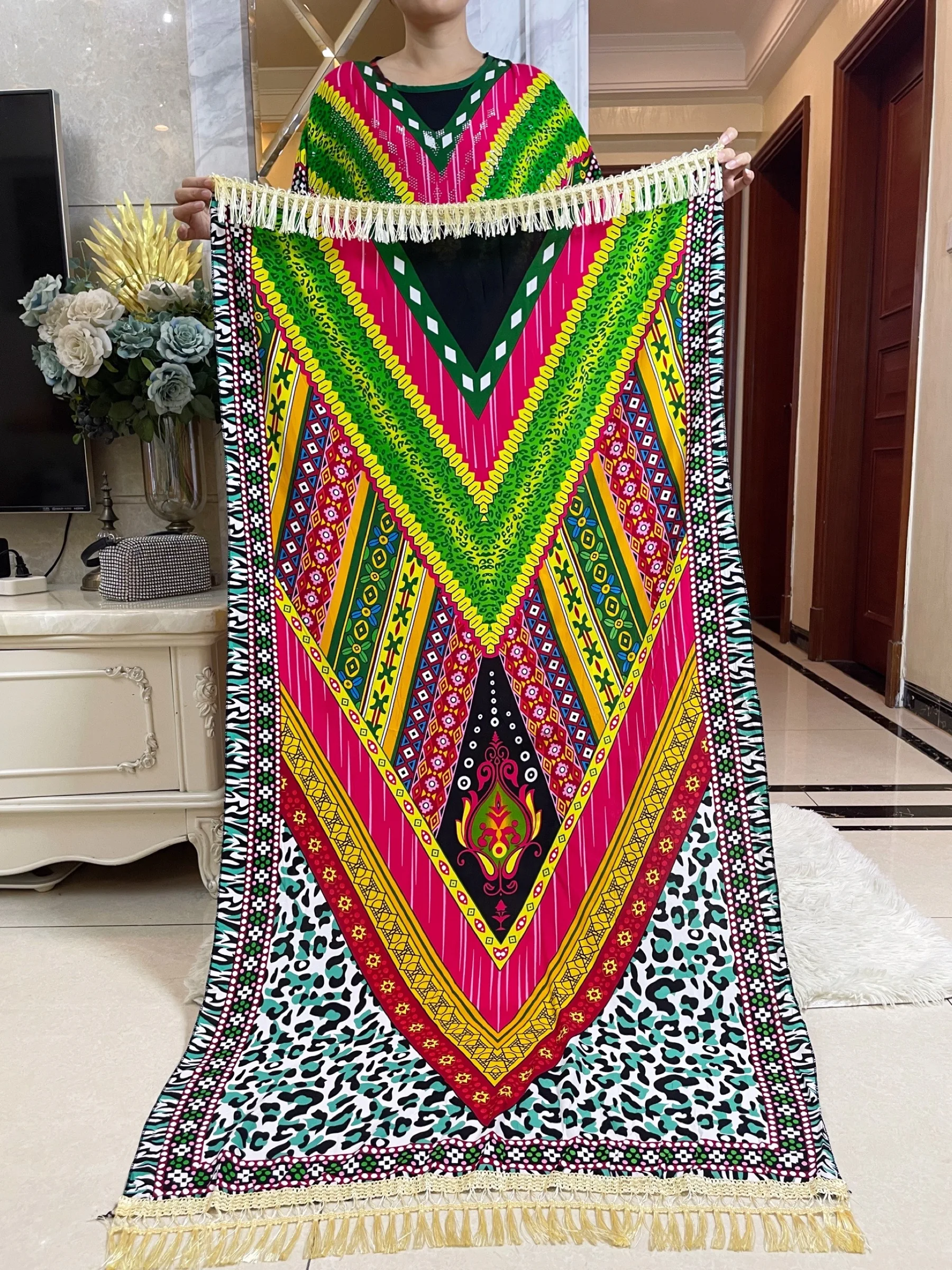 2 Pieces Set 2024 Muslim Women Clothing Diamonds Design Cotton Floral Dashiki Long Dress Abaya Dubai Luxury Islamic Clothing