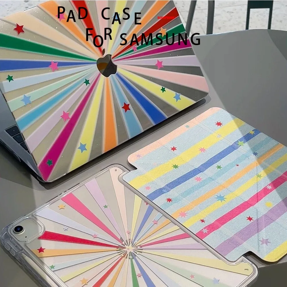 

For Samsung Galaxy Tab A8/A9/A11+FE LITE PLUS/Galaxy Tab S6 Lite/S7/S8/S9/S10+ FE "Korean Ins Dopamine Rainbow Star" 3+Y-fold