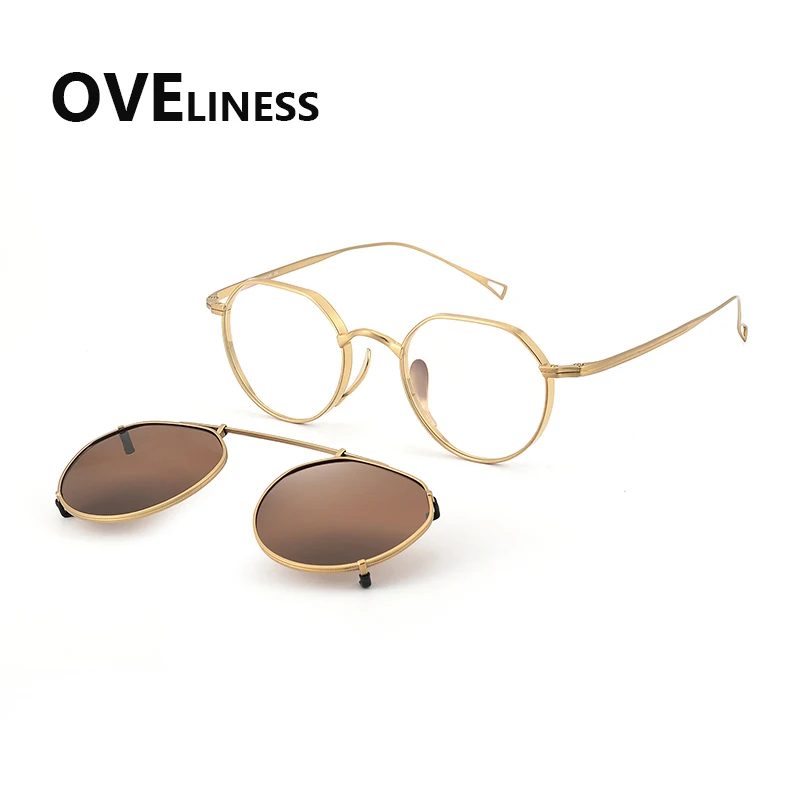 

Pure titanium Round Eyeglasses frame men women Brand designer Polarized Magnet Clip glasses frame sunglasses Eyewear spectacles