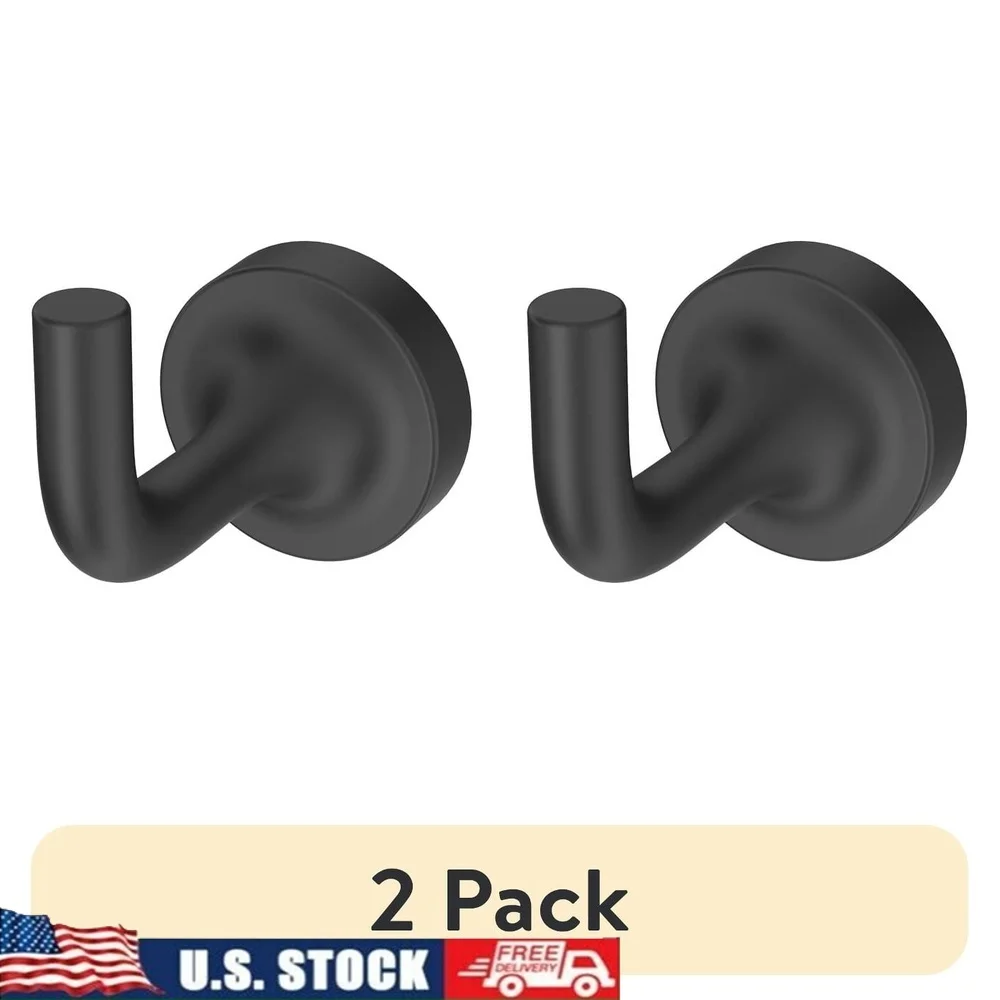 

Комплект из 2 шт., матовый черный настенный крючок для халата, простая установка, аксессуары для ванной комнаты, современный дизайн, чистые линии, фурнитура в комплекте