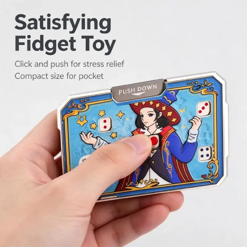 Enamel Fidget Slider Metal Push Card Toy Dice Click Mechanism Stress Relief Hand Fidget Toy Gift for Adults Men EDC