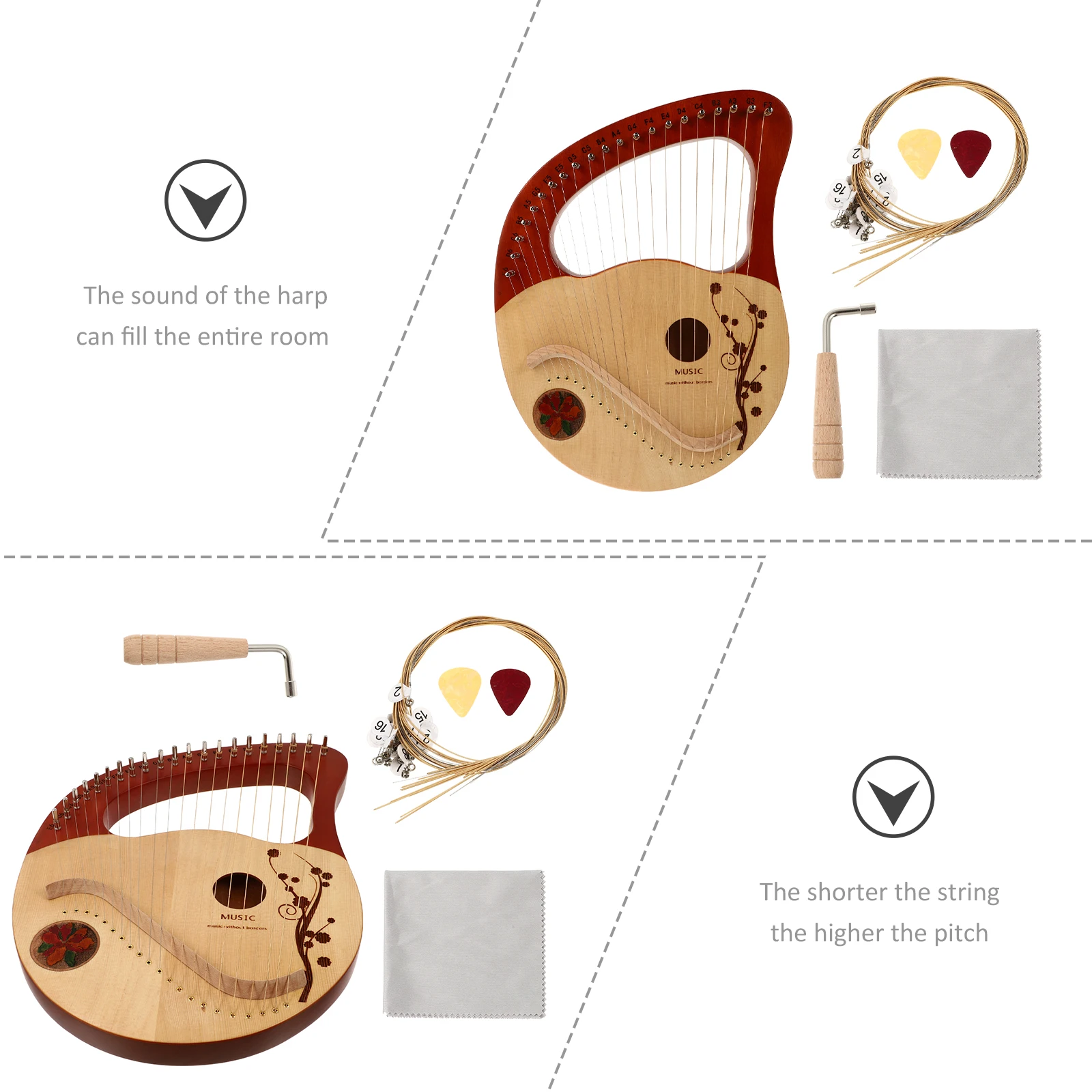 

Portable Spruce Wood Harp 21 String Instrument Handheld Ancient Style Smooth Surface Durable Strings Musical Gift