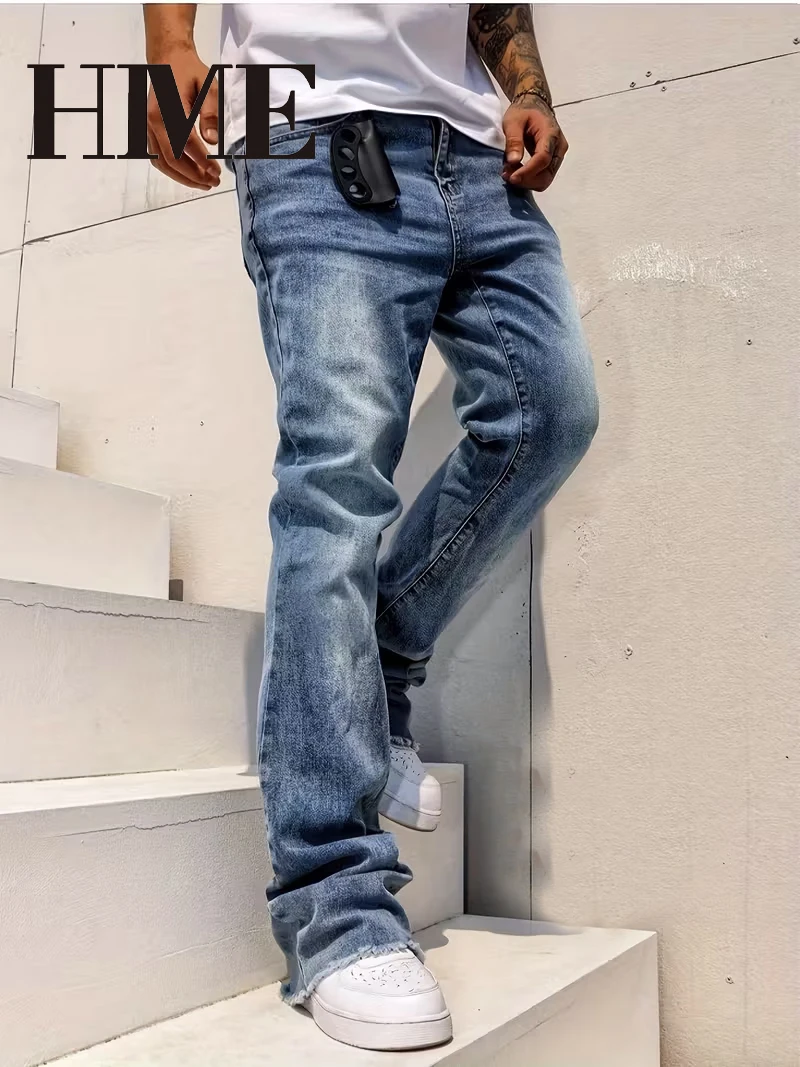 【HME】Men's Jeans | American Streetwear Style Denim Pants Match Perfectly with Tees, Hoodies and Sneakers, Timeless Washed Blue Hue Suits Daily Hangouts, Casual Dates and Casual Commutes, Easy to Build Trendy and Effortless Outfits