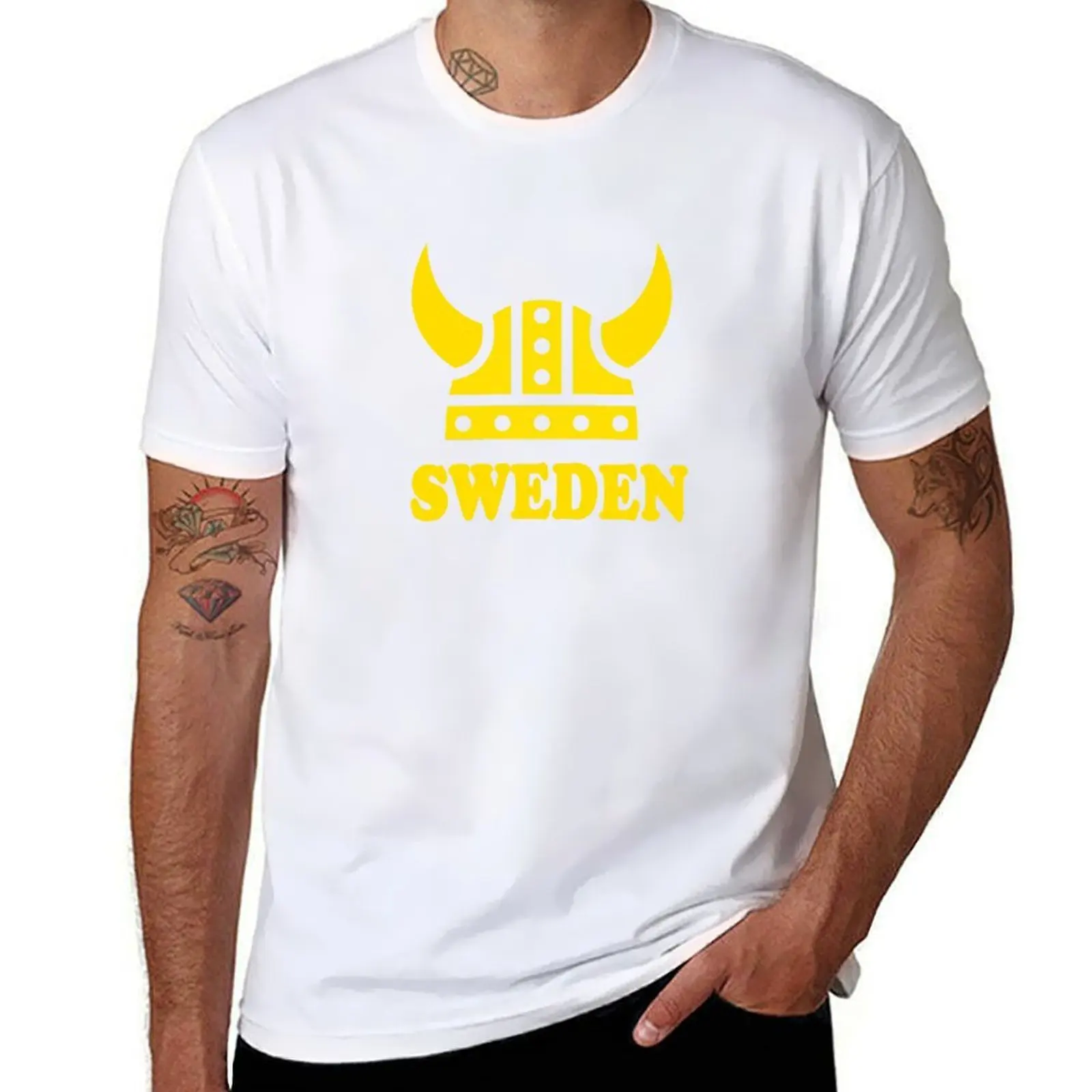 

Sweden Viking Hat Shield Helmet with Horns T-Shirt cotton t shirts high quality t shirt man designer T-Shirt