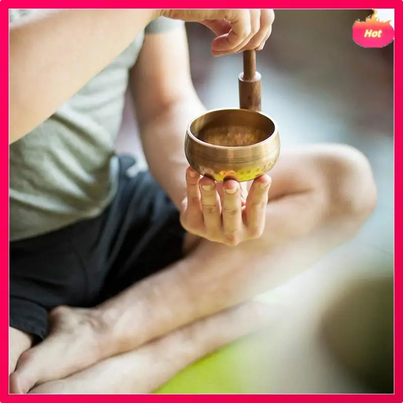 متعددة 2 مجموعة 3.2 بوصة وعاء الموسيقى التبتية زن التأمل اليوغا التأمل السلطانية عصا خشبية وسادة