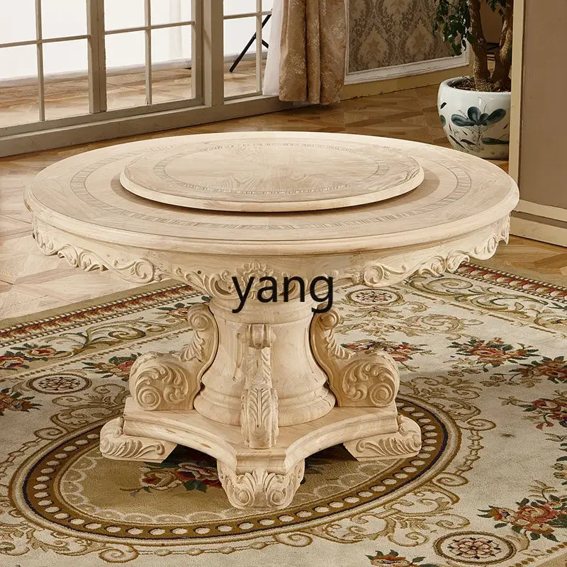 LTT all solid wood neoclassical marble solid wood American turntable round restaurant dining table and chair combination