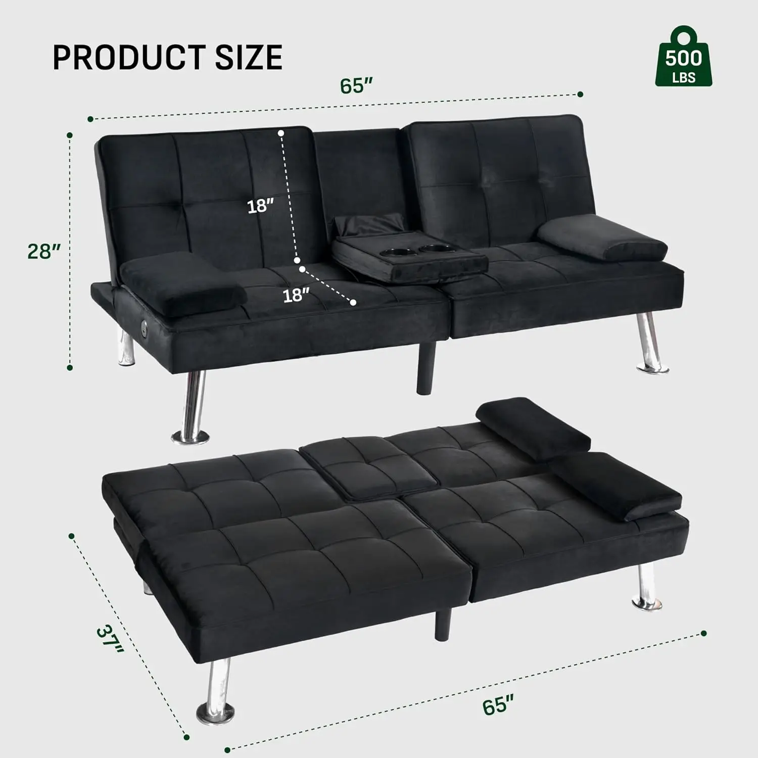 أريكة سرير فوتون مع منفذ شحن USB وType-C، أريكة نوم قابلة للتحويل مع مسند ظهر قابل للتعديل، مقعد Loveseat قابل للطي لـ Sm #2