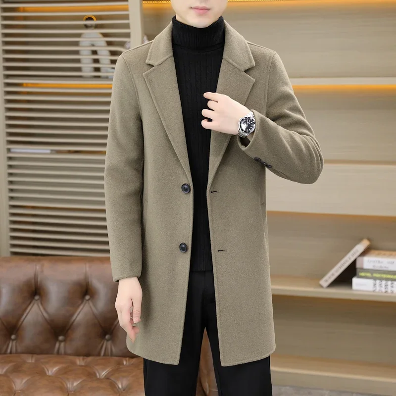 

Double-sided Tweed Coat High-end Men's 2023 Autumn/winter New 70% Wool Coat Warm Cashmere Mid-length Trench Coat M-4XL