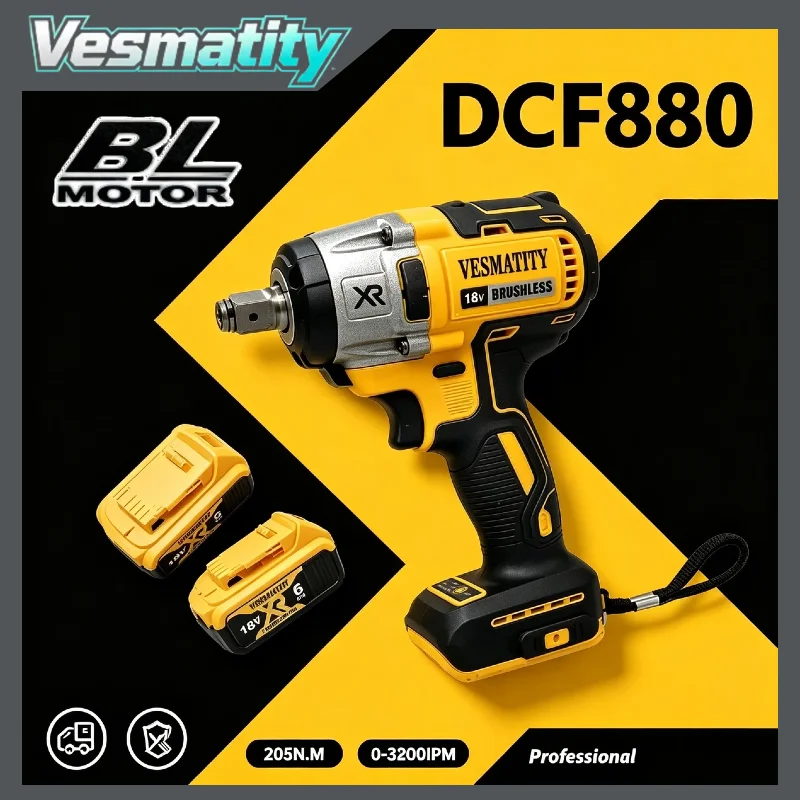 DCF880 3250RPM 3800IPM 205N.m Brushless Cordless Impact Driver Multifunctional Electric Drill for DeWALT Battery