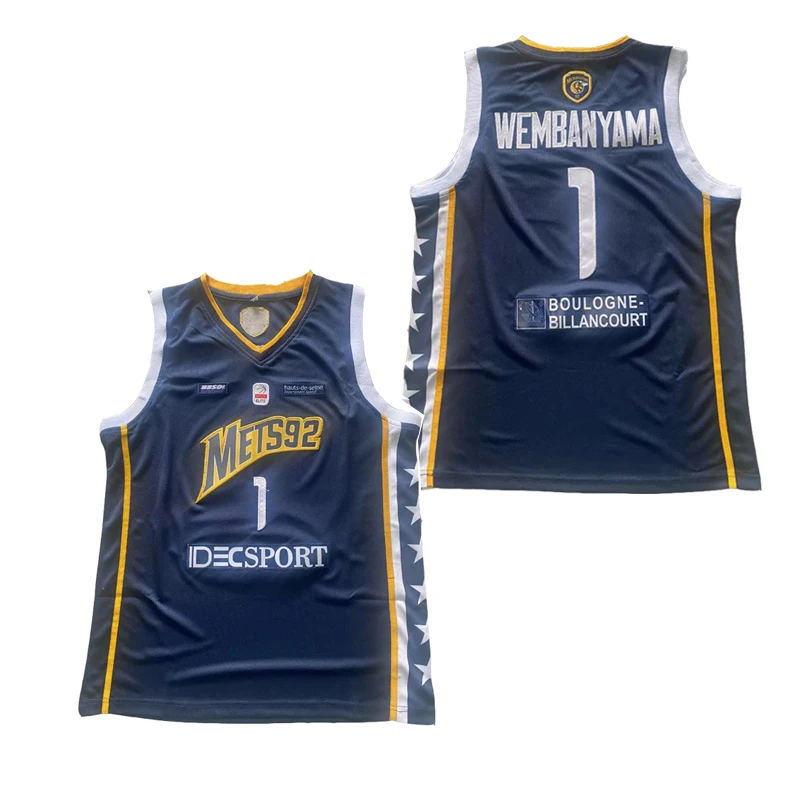 Basketbal Truien Mets 92 1 Webanyama Jersey Outdoor Sport Qurple Wit Naaien Borduurwerk Blauw 2023 Nieuwe Hoge Kwaliteit