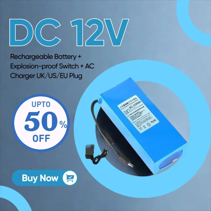 

NEW DC 12V 20000mAh Li-lon DC12V Super Rechargeable Battery + Explosion-proof Switch + AC Charger UK/US/EU Plug