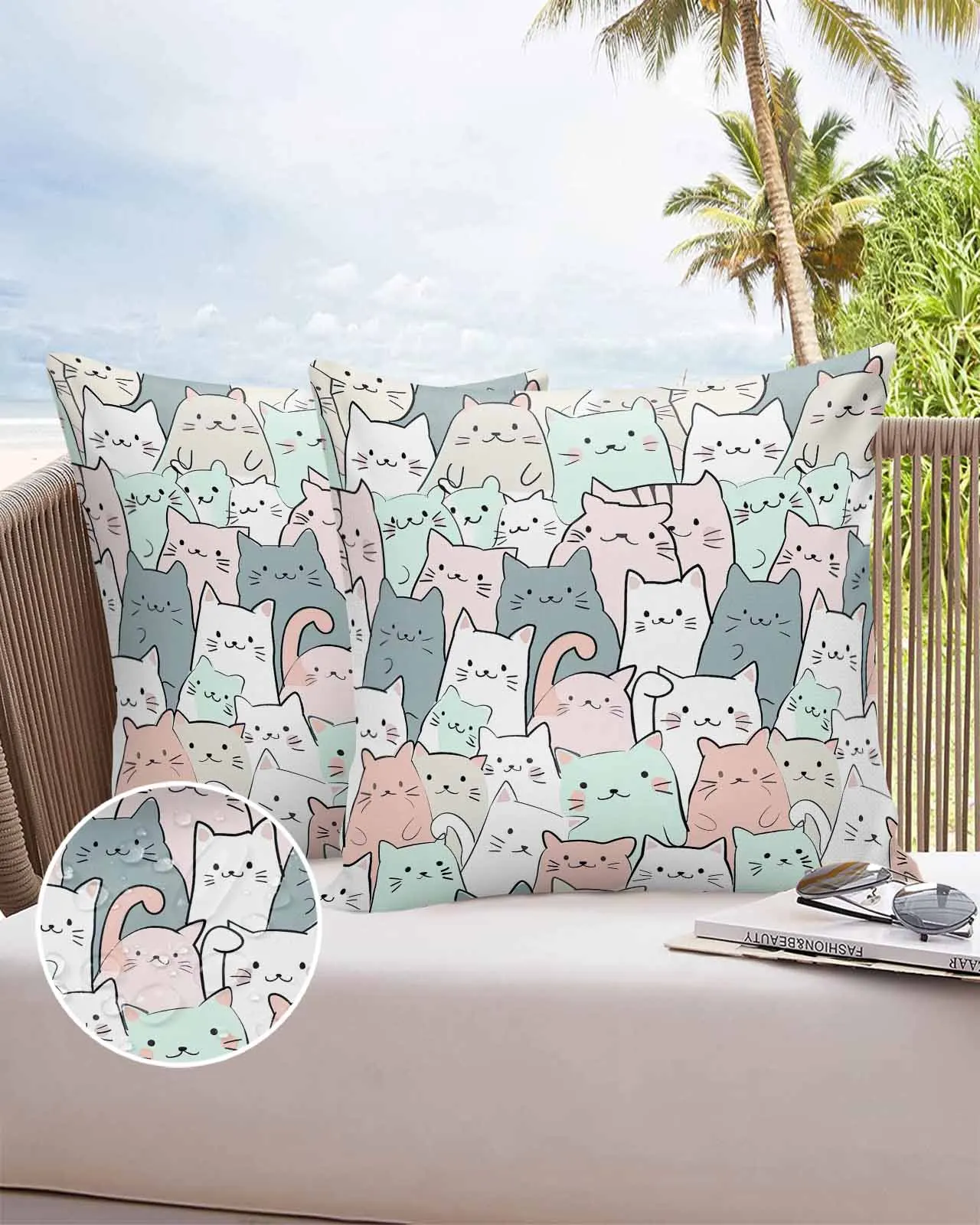 Cat Line Hand Drawn Waterproof Pillowcase Set Car Cushion Cover Home Sofa Office Decorative Pillowcase Cover