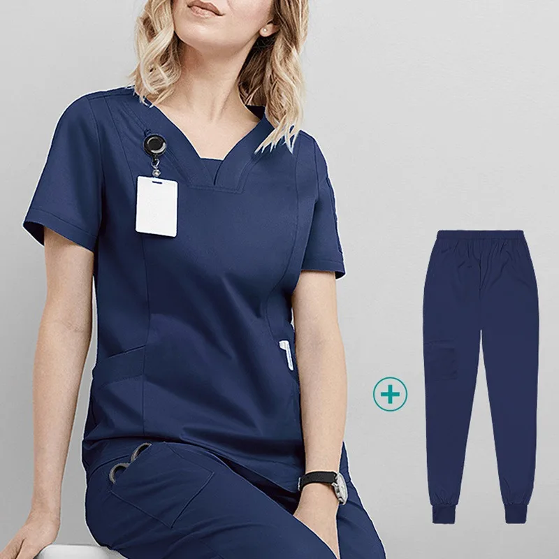 New Arrival Hospital Doctor Uniforms STRECH Women Nurse Scrub Set Jewel Collar Surgeon Workwear Beauty Spa Salon Outfit LWM006