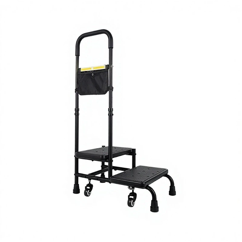 Adjustable double bedside footstool with wheels for the elderly and children