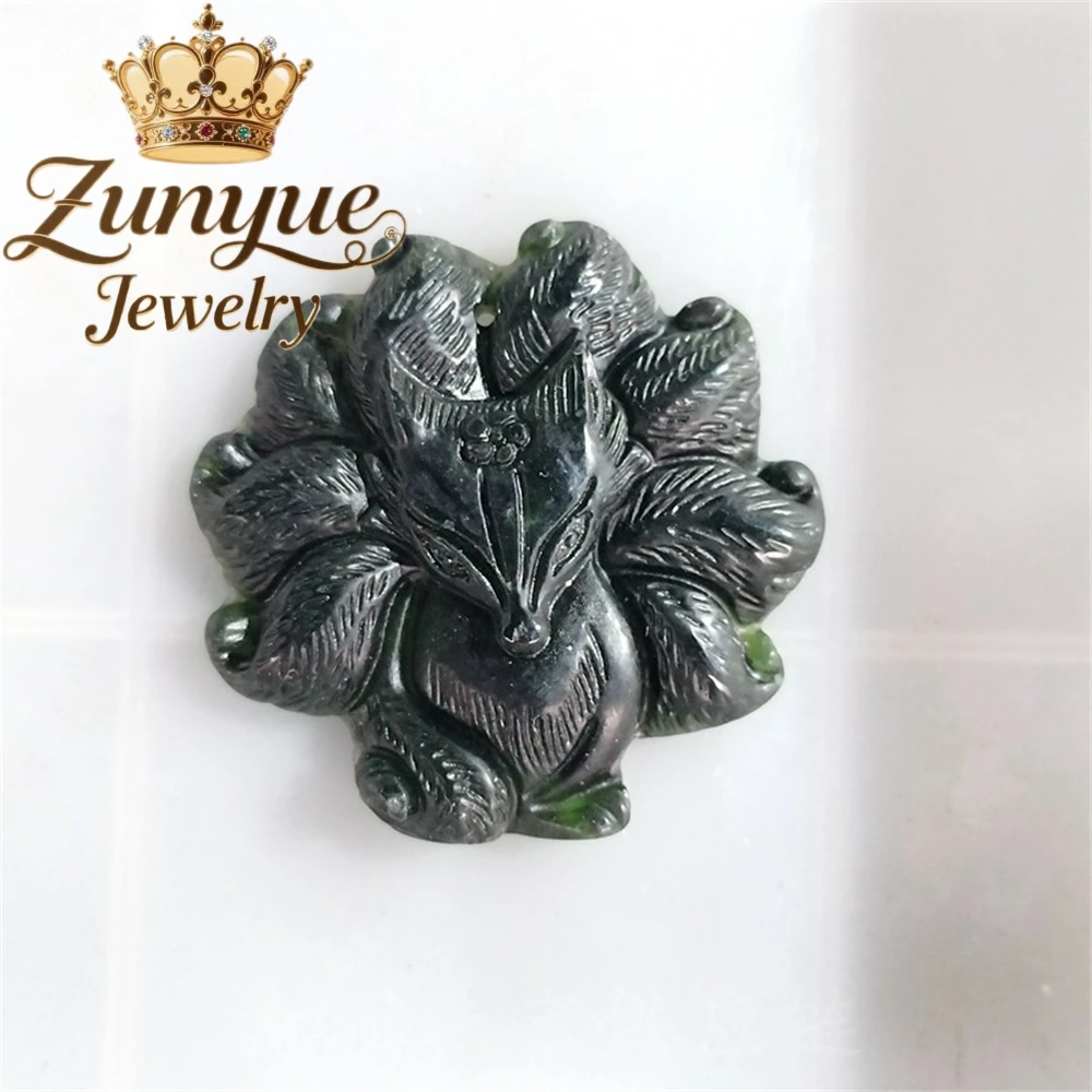 

Medicine King Stone Nine-Tailed Fox Pendant, Black Jade Pendant Accessory, Male And Female Couple Style Fox Fashion Jewelry
