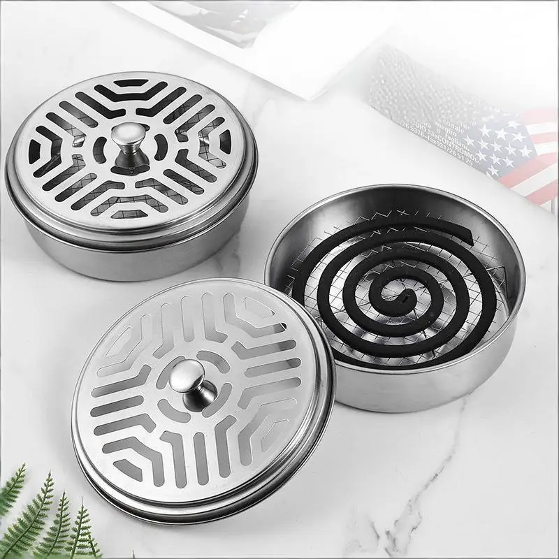 【Stainless Steel Mosquito Coil Holder With Cover Round Mosquito Coil Tray Box Easy To Clean Anti-Mosquito Supplies】