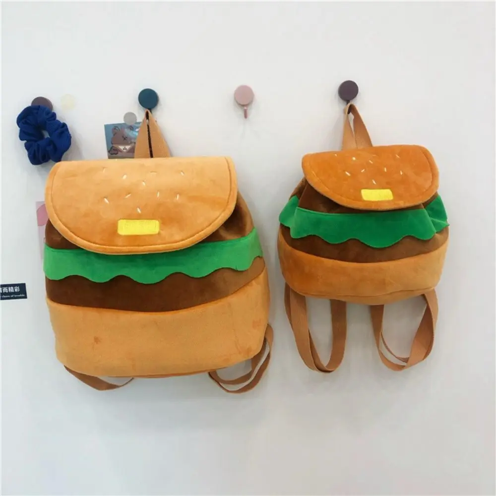 Capacity Parent-child Backpack Book Storage Bags Cartoon Burger Bag Kindergarten School Bag Kids Pack Hamburger Plush Backpack