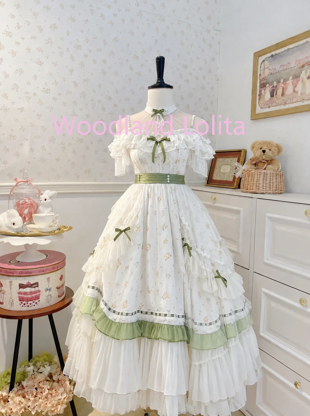 Summer Japanese Mori Girl Lolita Dress Women Elegant Cute Bow Print Slim JSK Dress Vintage Sweet Tea Party Princess Dress New