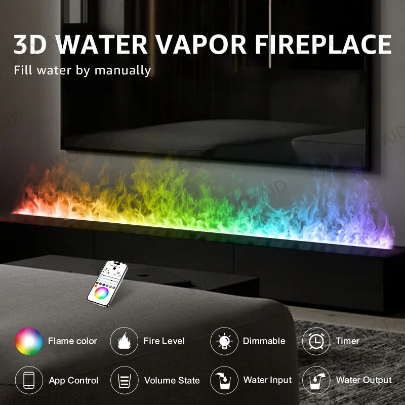 

6D Electric Fireplace Inset with App Control Kamin / Manually and Automatic Add Water Fireplaces With Multicolor Flame Stoves