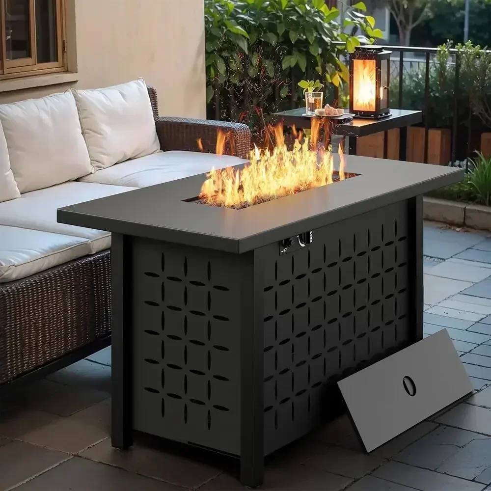 43 Outdoor Propane Fire Pit Table with Cover, Lava Rocks, 50,000 BTU, Versatile for Patio or Garden