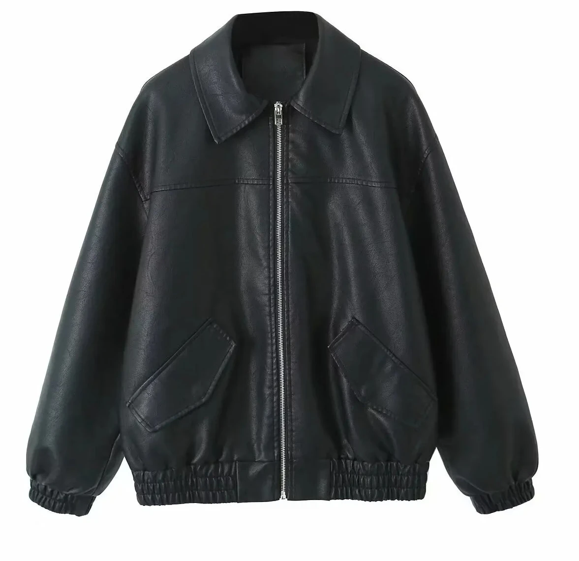 

Women Retro Loose Short Faux Leather Jacket Spring Autumn Female Zipper Coat Vintage Moto Biker Outwear