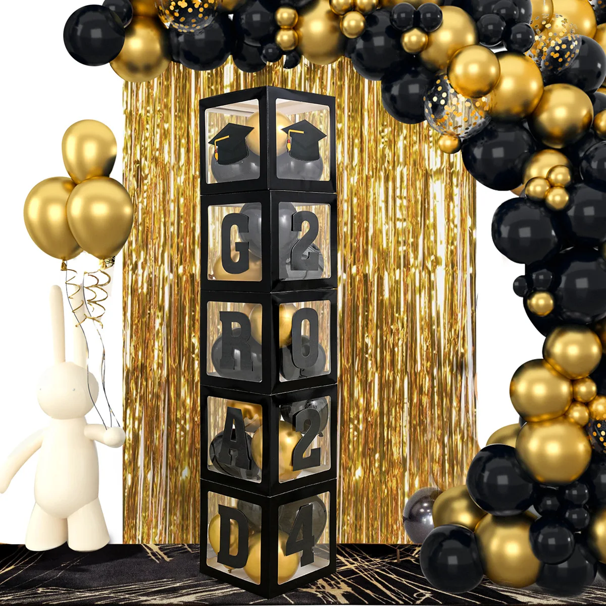 2024 Graduation Letter Box Graduation Number Box Black Gold GRAD Balloon Filling Box Graduation Photo Props Party Supplies