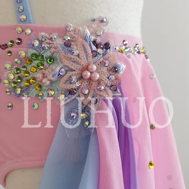 LIUHUO Pink Lyrical Dancing Dress for Performance Color Pole Skirt Factory Customize BD8841