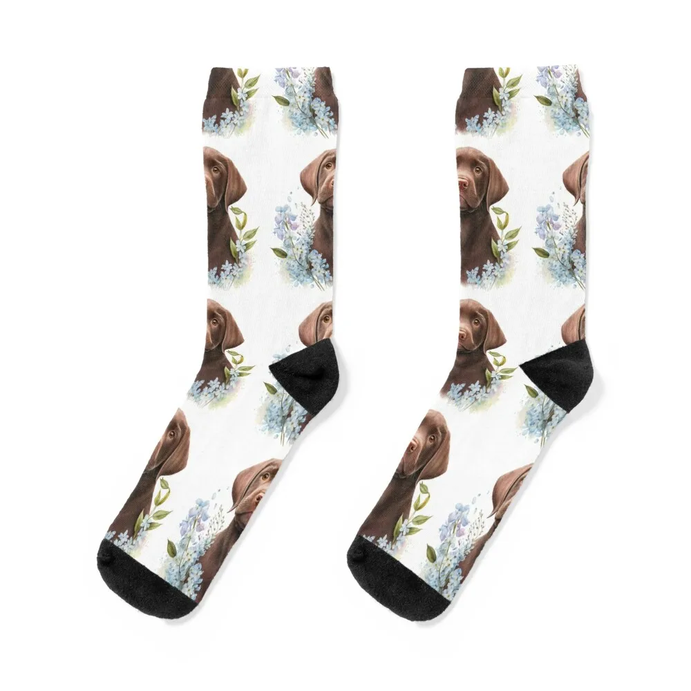 

Chocolate Labrador Puppy with Blue Flowers Cute Chocolate Lab Puppy Socks with print aesthetic floor Socks For Women Men's