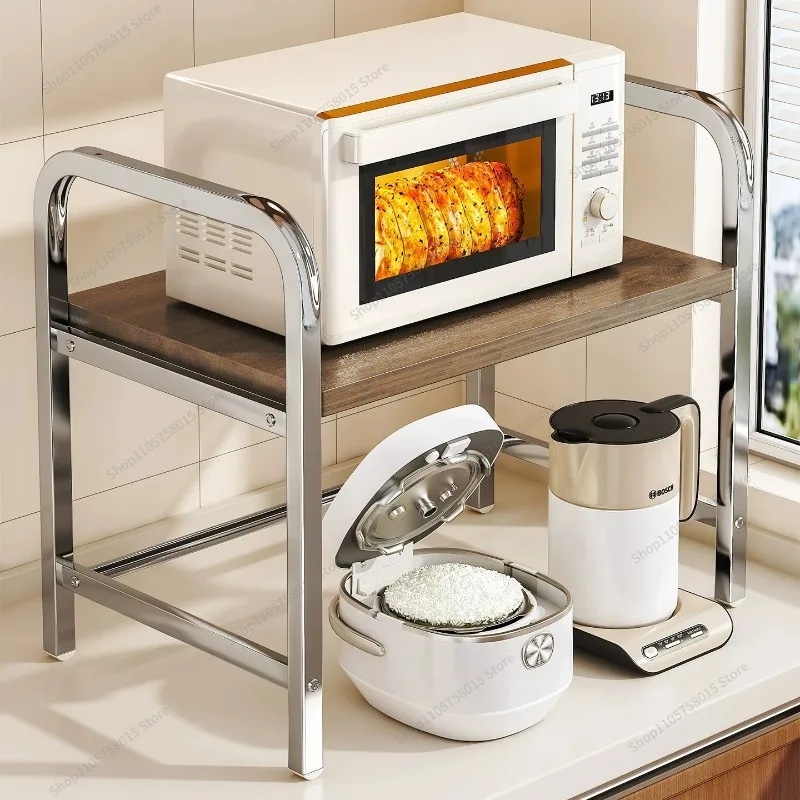 For Stainless Steel Microwave Oven Rack Kitchen Countertop Drawer Oven Storage Household Multi-function