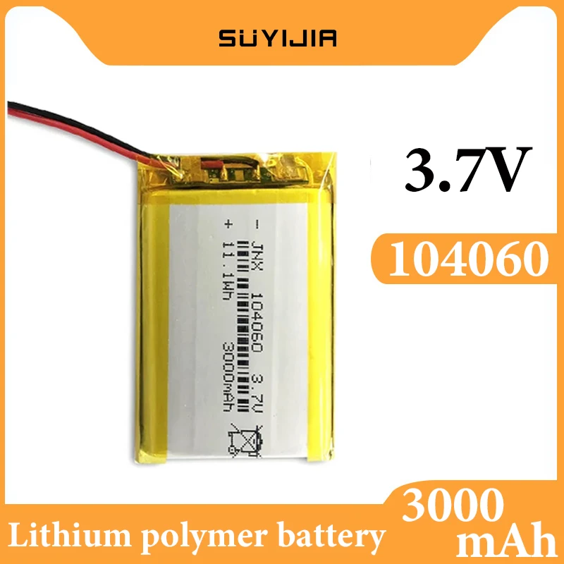 New 2PCS 104060 3.7V 3000mAh Lithium Polymer Rechargeable Battery for GPS Navigator Camera Bluetooth Speaker MP5 Player DVR