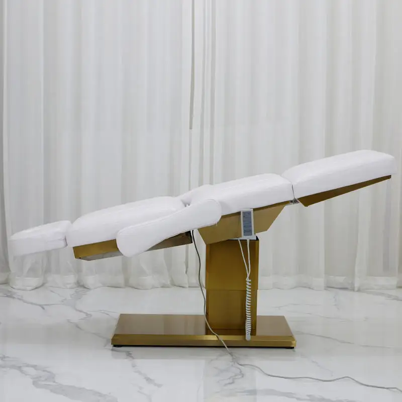 White Faux Leather Electric Massage Bed With Metal Frame And Adjustable Height For Salon Spa Facial Therapy
